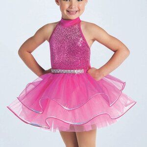 NWOT Weissman Girl's Indigo Swing Dress in Lipstick Pink Dance Costume